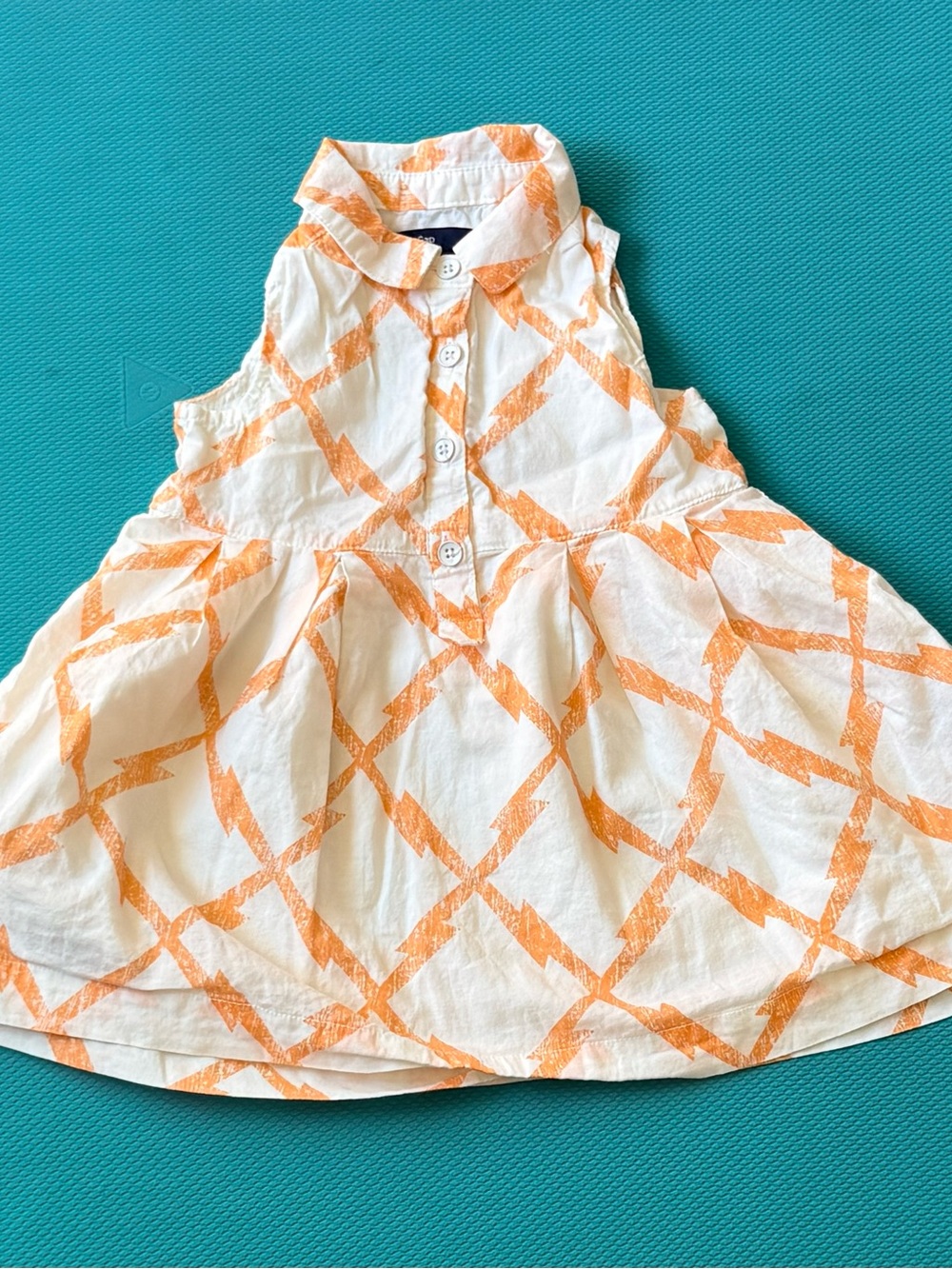 GAP White Cotton Sleeveless Dress Top with Orange Lattice Print